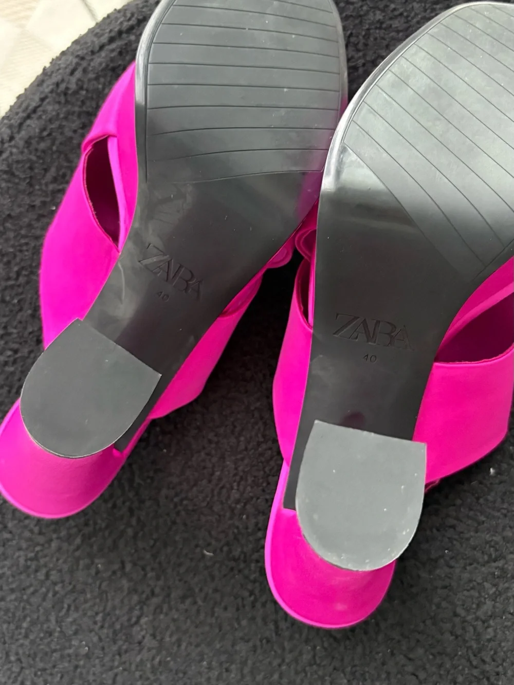 Zara Fuschia Pink Satin Platform Mule Heels